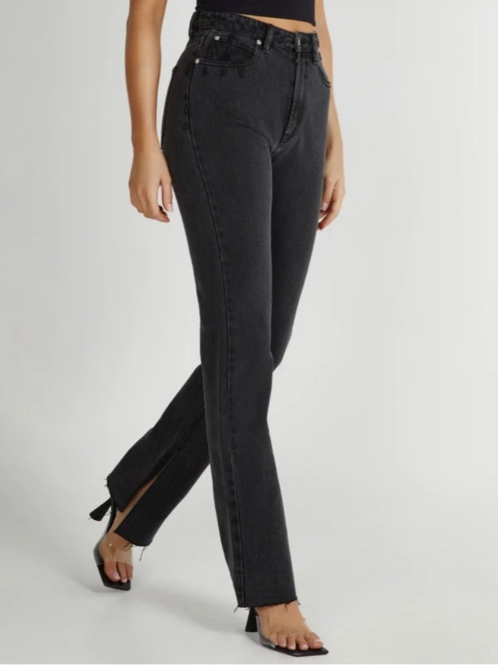 NWT Meshki Lauren Straight Leg Jeans Washed Black Size 6